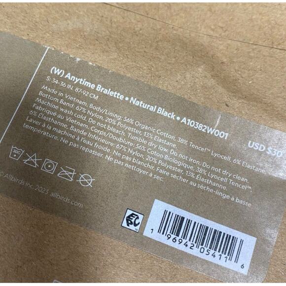 Allbirds Anytime Bralette | Black | Size XL | New in Packaging - Picture 7 of 7